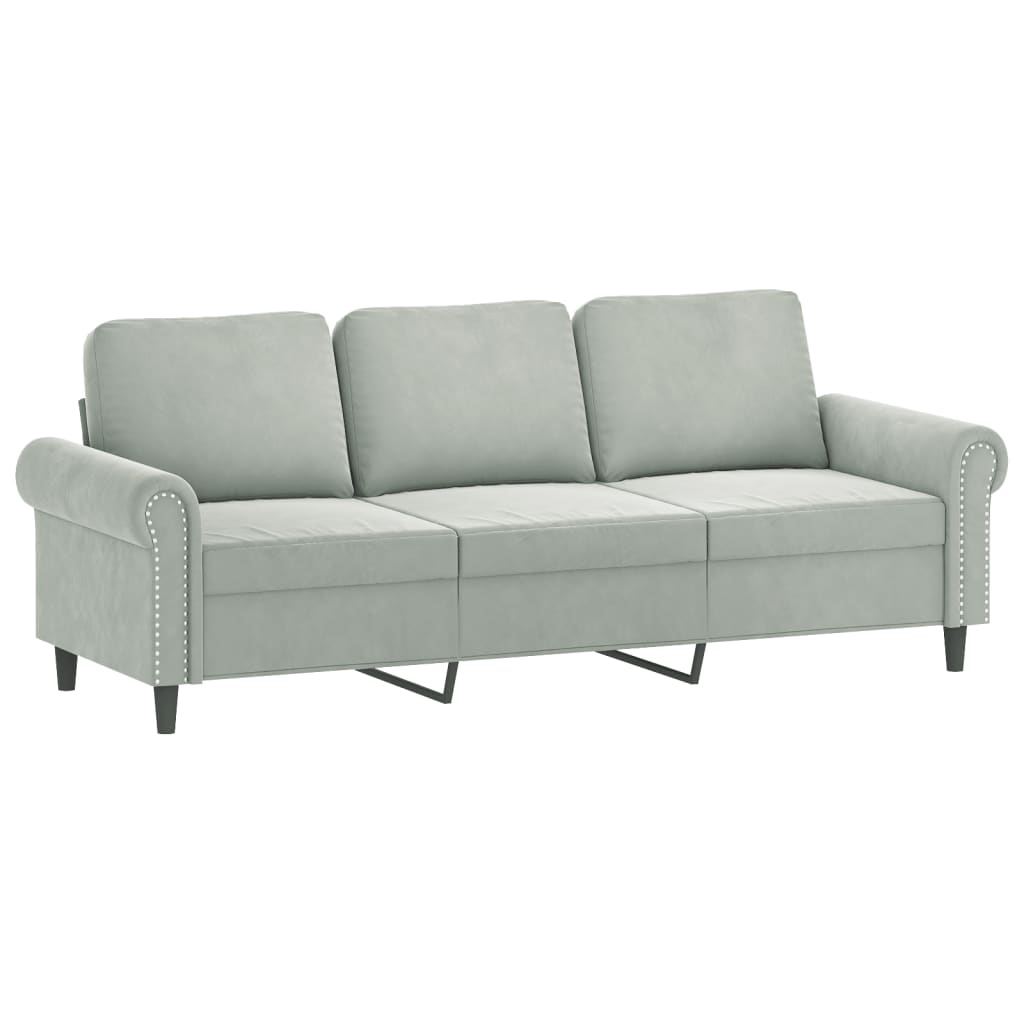 Canapé 3 places avec oreillers gris clair 180 cm velours - XIOS