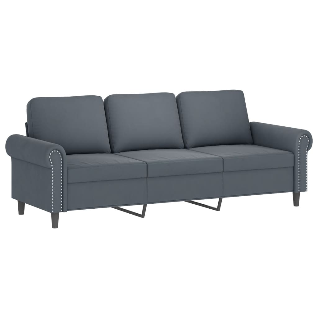 Canapé 3 places avec oreillers gris foncé 180 cm velours - XIOS
