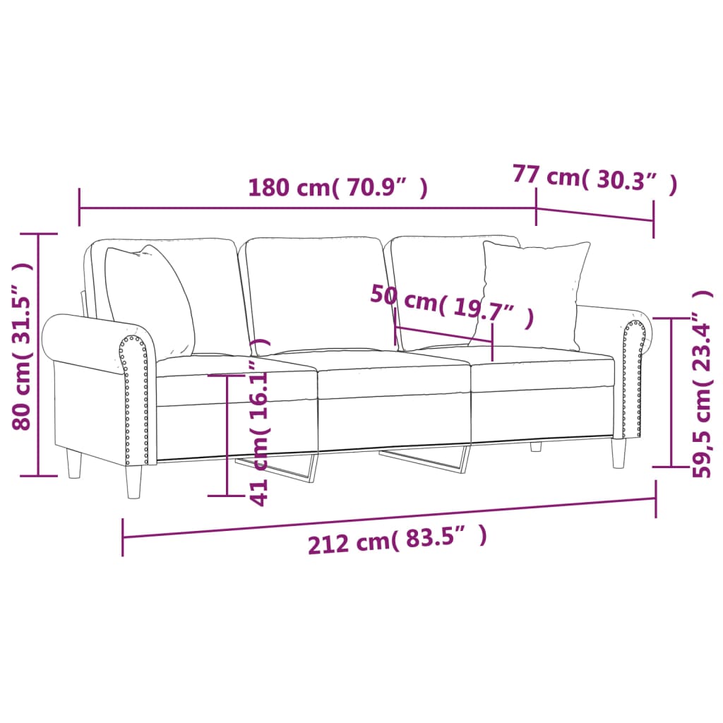 Canapé 3 places avec oreillers gris foncé 180 cm velours - XIOS