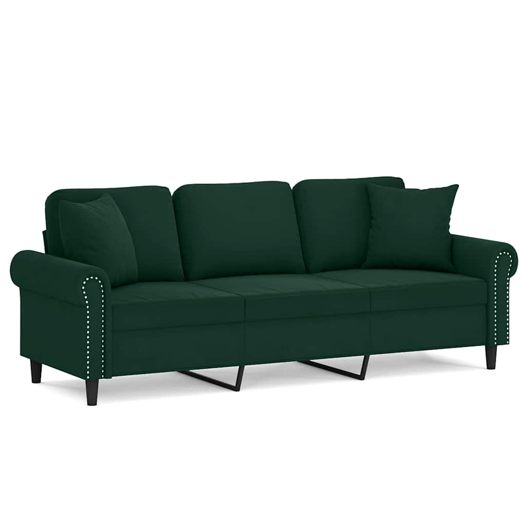 Canapé 3 places avec oreillers vert foncé 180 cm velours - XIOS