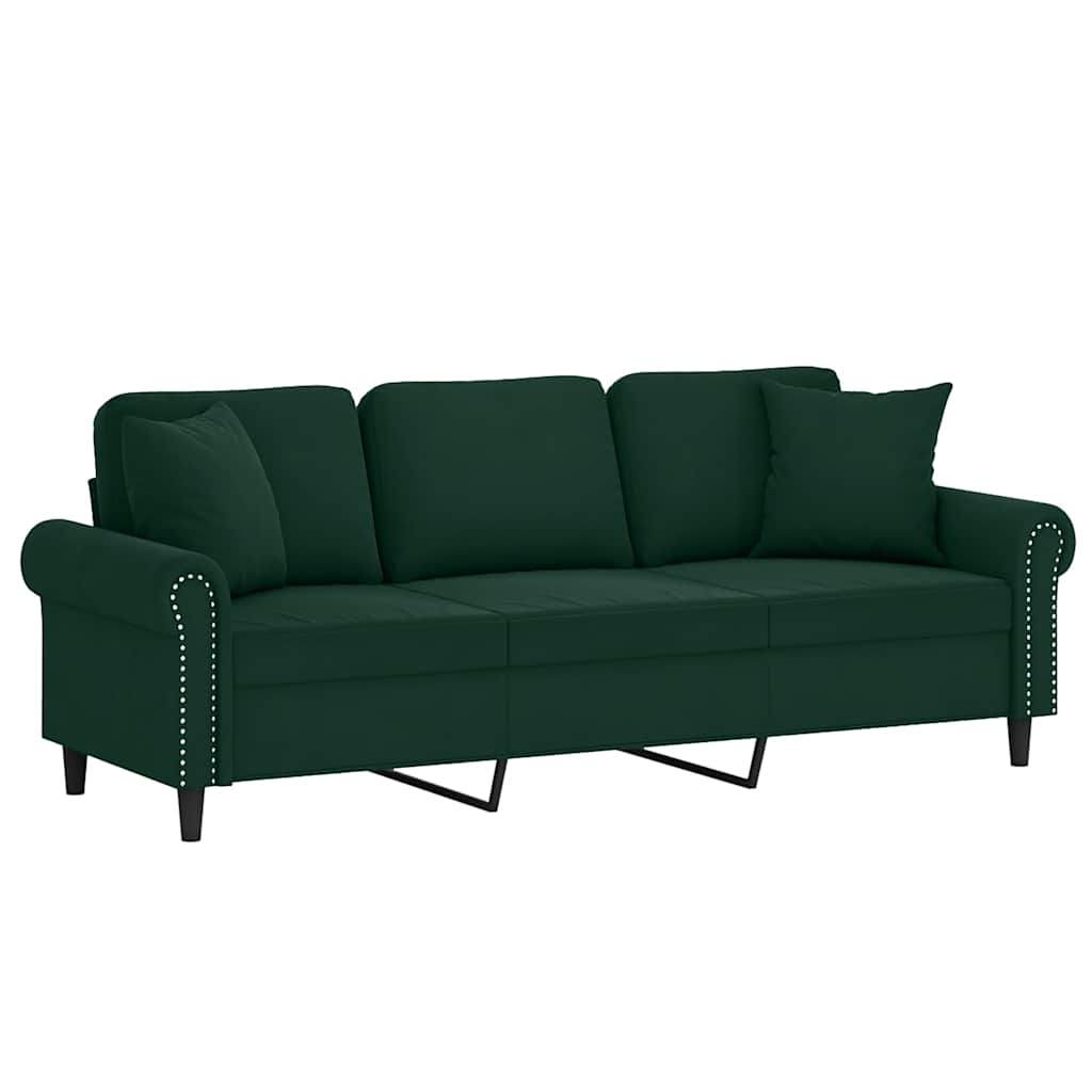 Canapé 3 places avec oreillers vert foncé 180 cm velours - XIOS