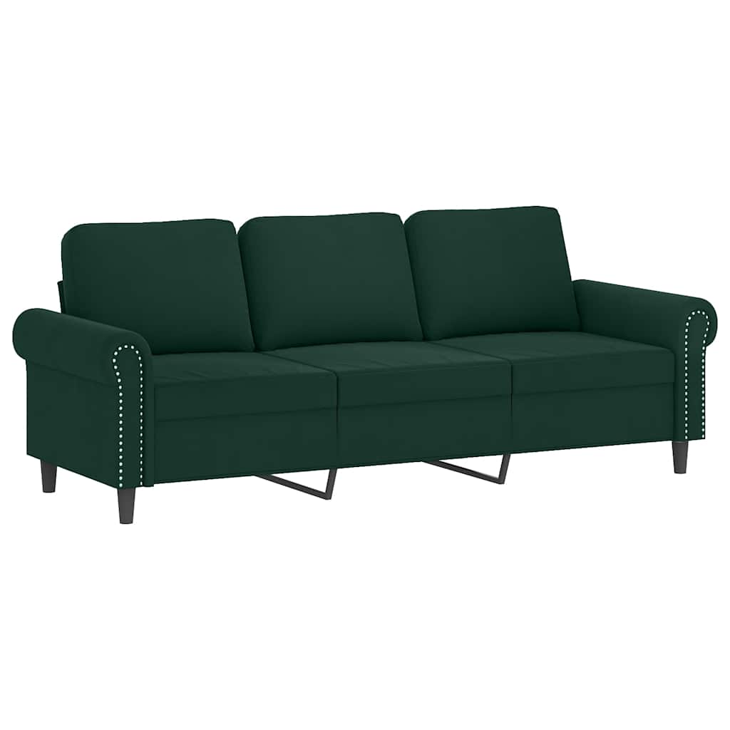 Canapé 3 places avec oreillers vert foncé 180 cm velours - XIOS