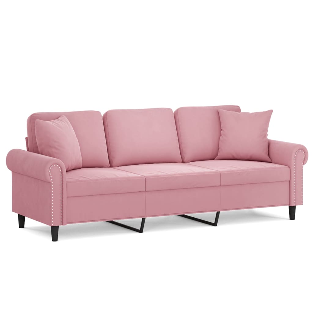 Canapé 3 places avec oreillers décoratifs rose 180 cm velours - XIOS