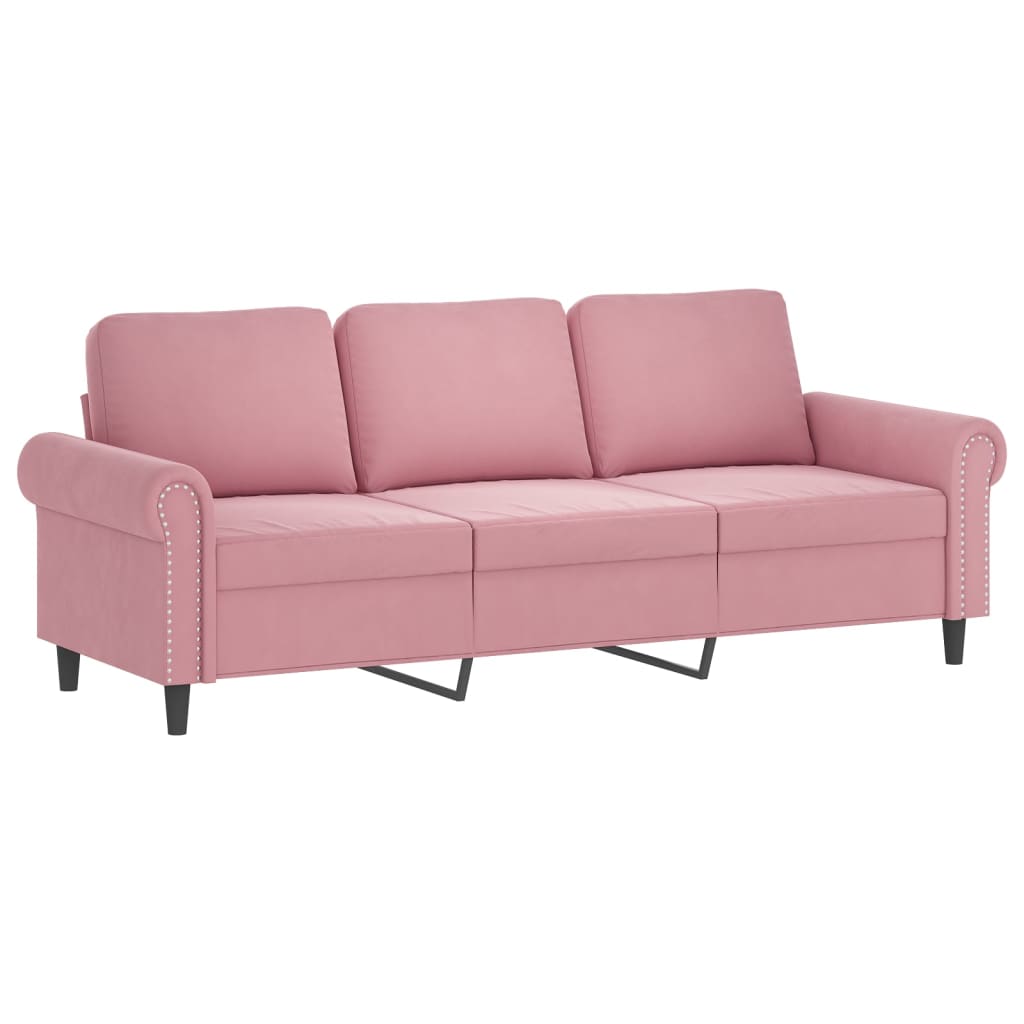 Canapé 3 places avec oreillers décoratifs rose 180 cm velours - XIOS