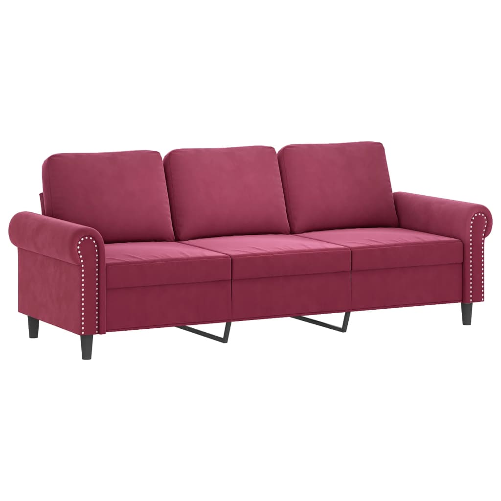 Canapé 3 places avec oreillers bordeaux 180 cm velours - XIOS