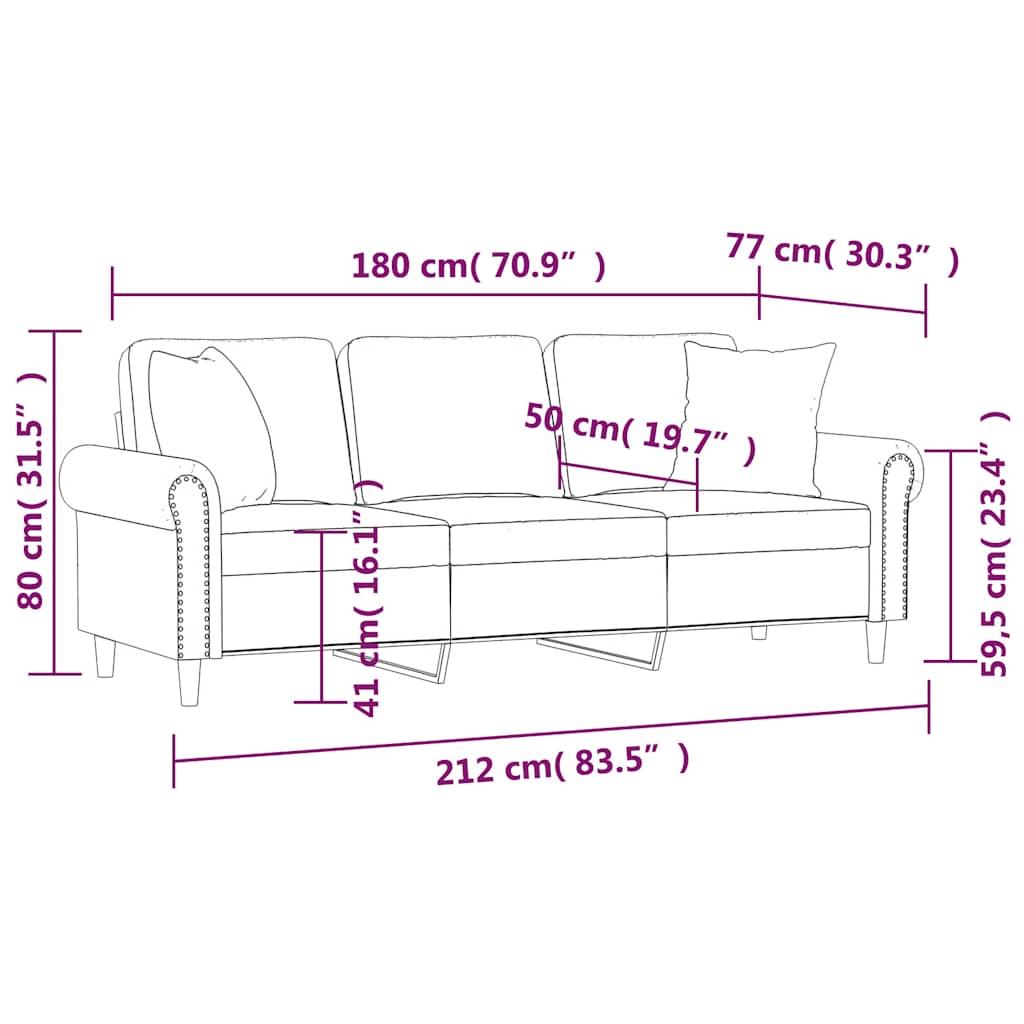 Canapé 3 places avec oreillers bordeaux 180 cm velours - XIOS