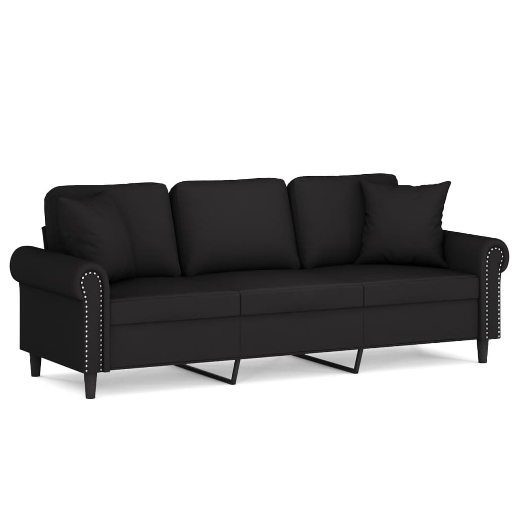 Canapé 3 places avec oreillers décoratifs noir 180 cm velours - XIOS