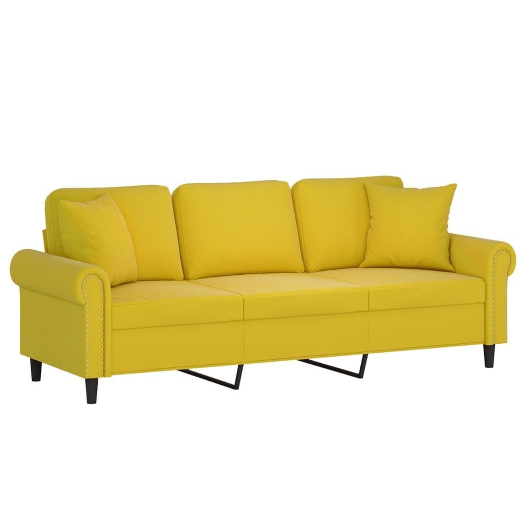 Canapé 3 places avec oreillers décoratifs jaune 180 cm velours - XIOS