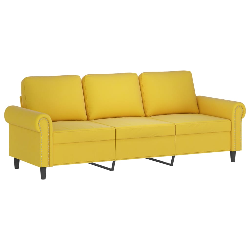 Canapé 3 places avec oreillers décoratifs jaune 180 cm velours - XIOS