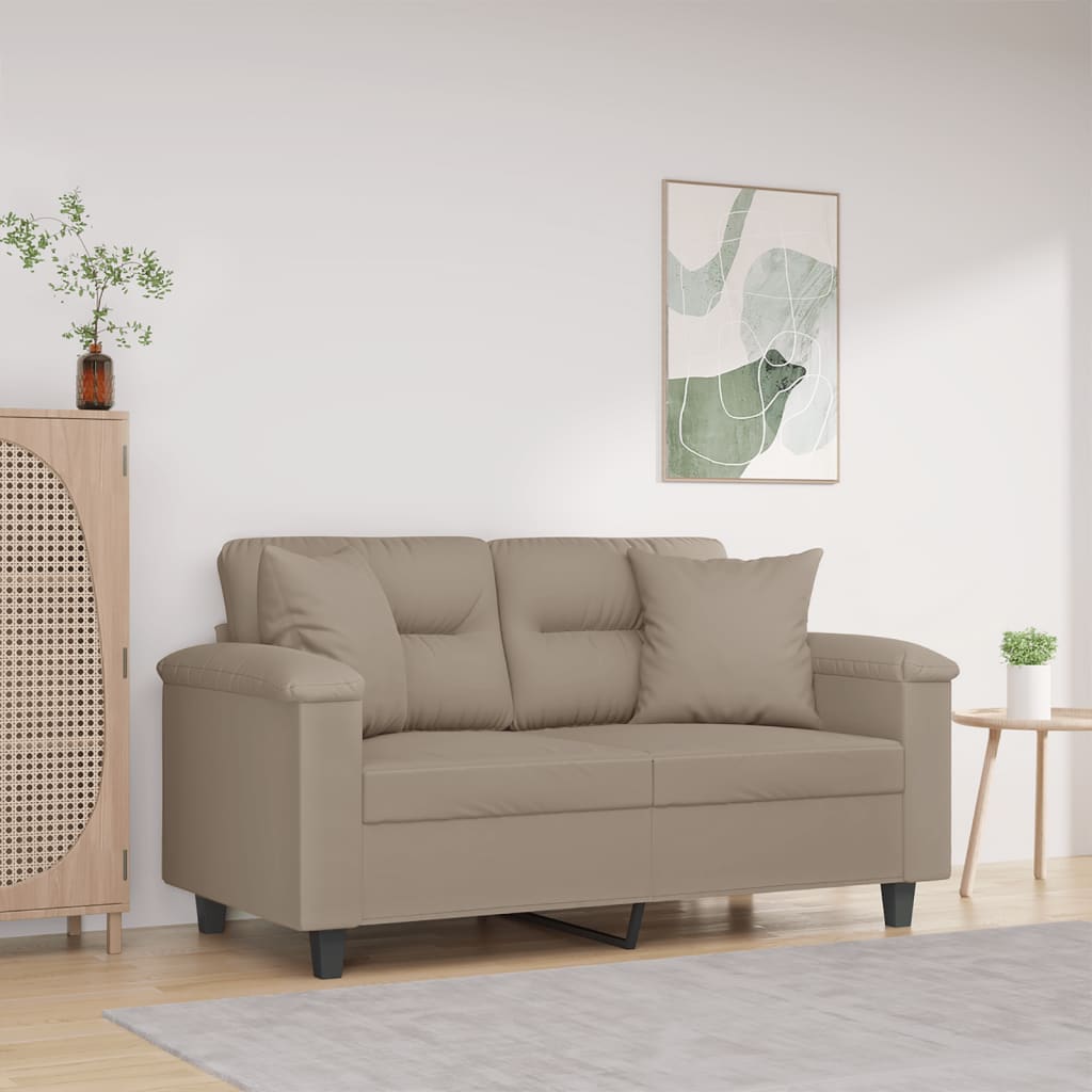 Canapé 2 places avec oreillers taupe 120 cm tissu microfibre - XIOS