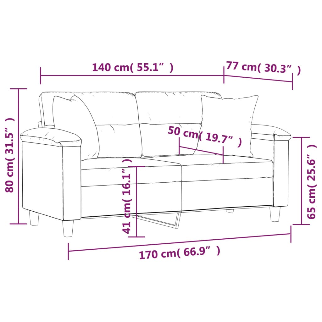 Canapé 2 places avec oreillers taupe 140 cm tissu microfibre - XIOS