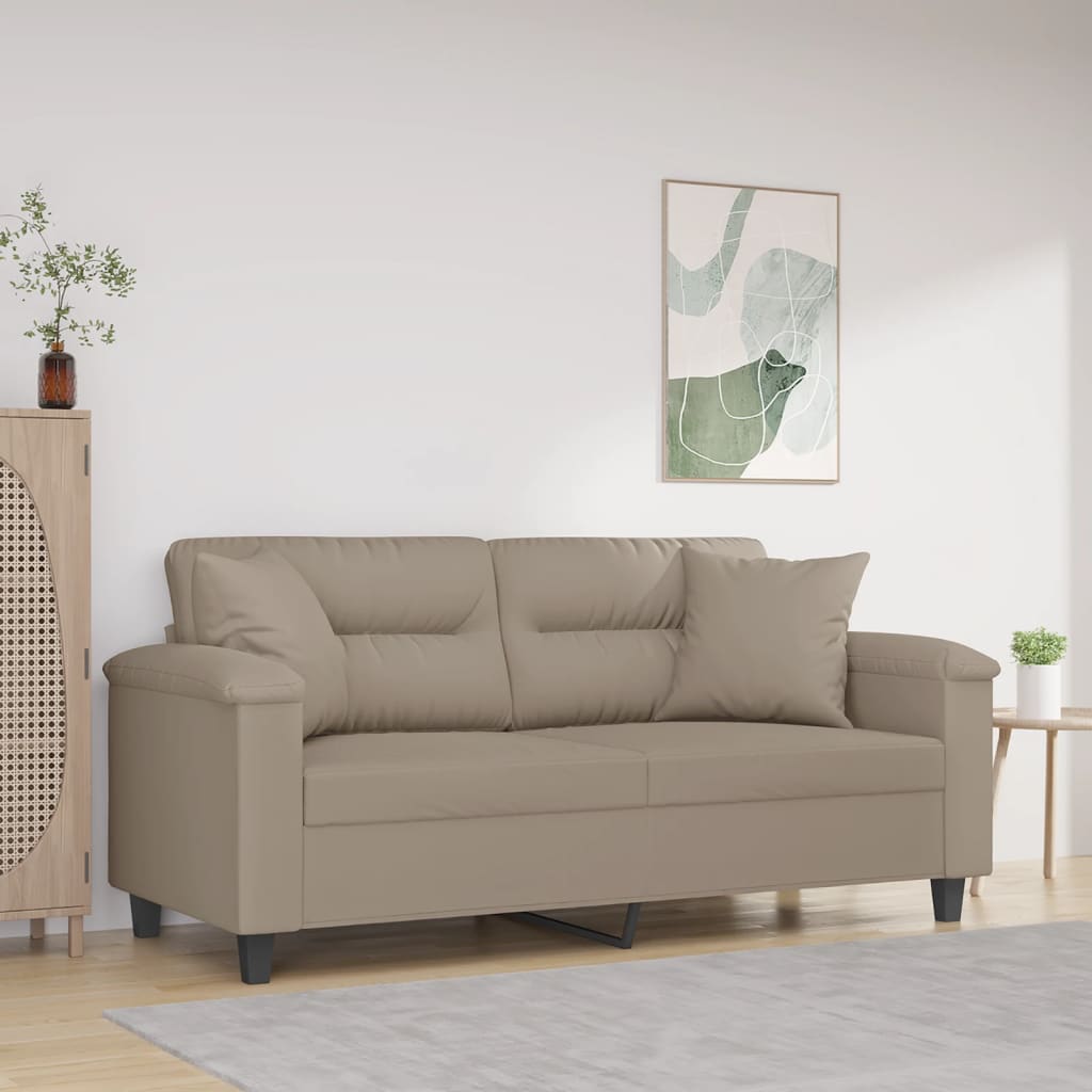 Canapé 2 places avec oreillers taupe 140 cm tissu microfibre - XIOS