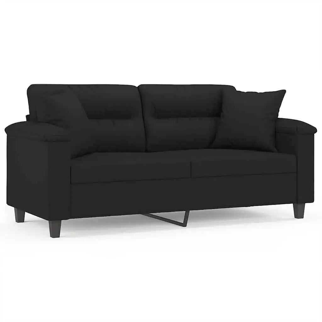 Canapé 2 places avec oreillers noir 140 cm tissu microfibre - XIOS