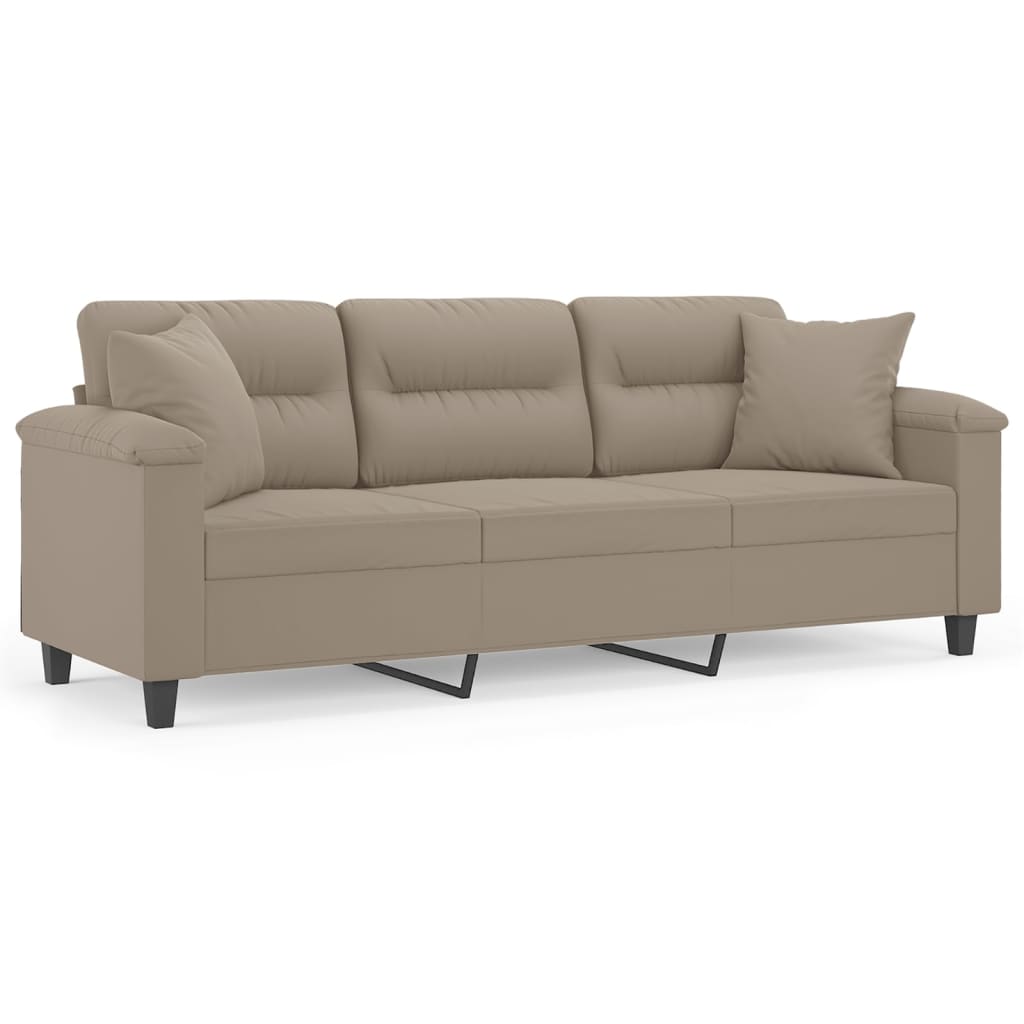 Canapé 3 places avec oreillers taupe 180 cm tissu microfibre - XIOS