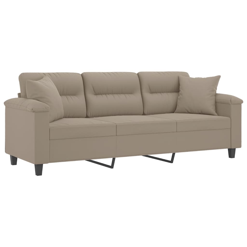 Canapé 3 places avec oreillers taupe 180 cm tissu microfibre - XIOS