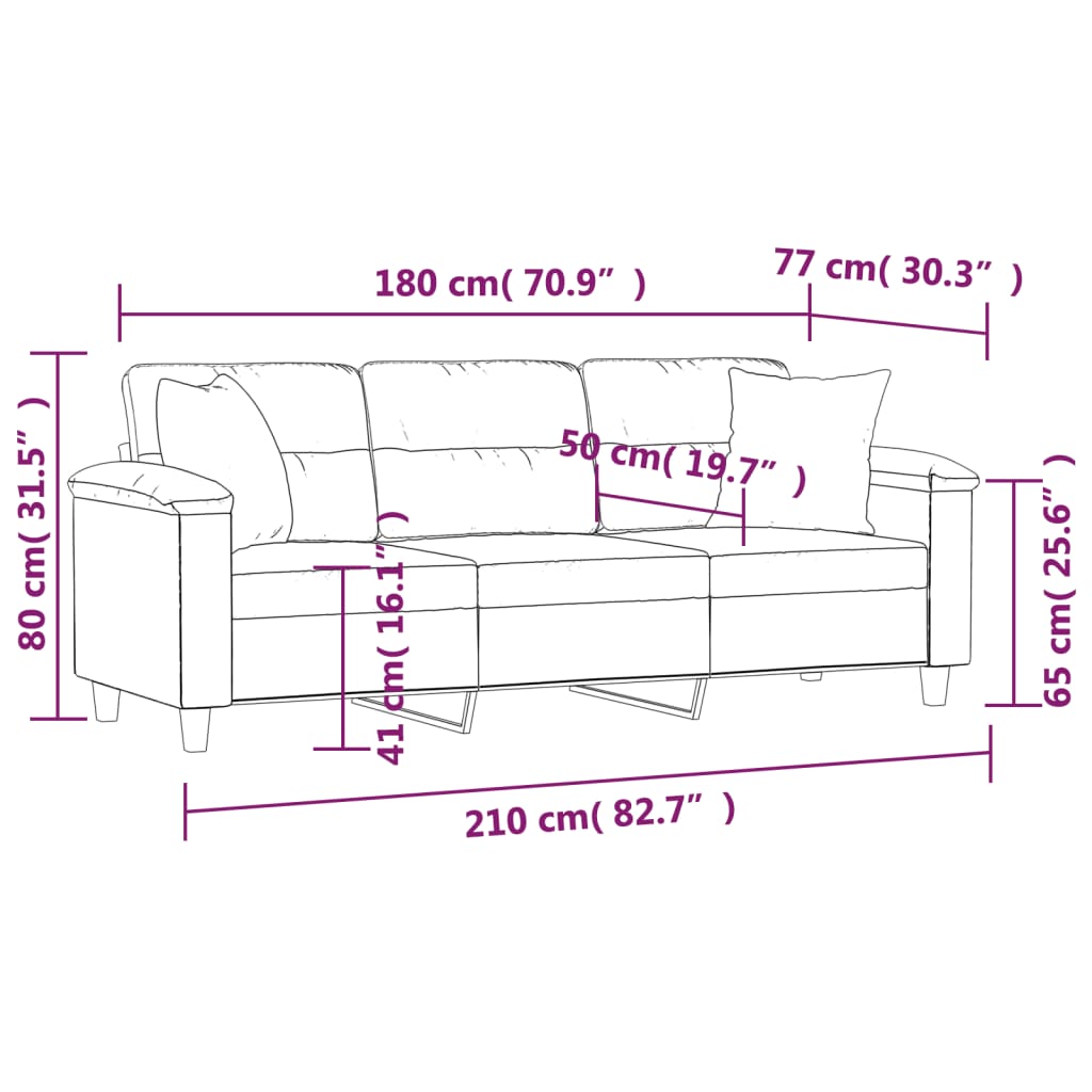 Canapé 3 places avec oreillers taupe 180 cm tissu microfibre - XIOS