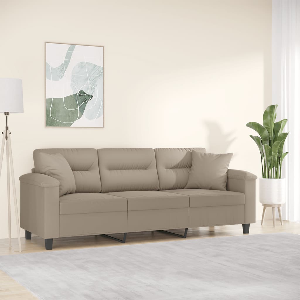 Canapé 3 places avec oreillers taupe 180 cm tissu microfibre - XIOS