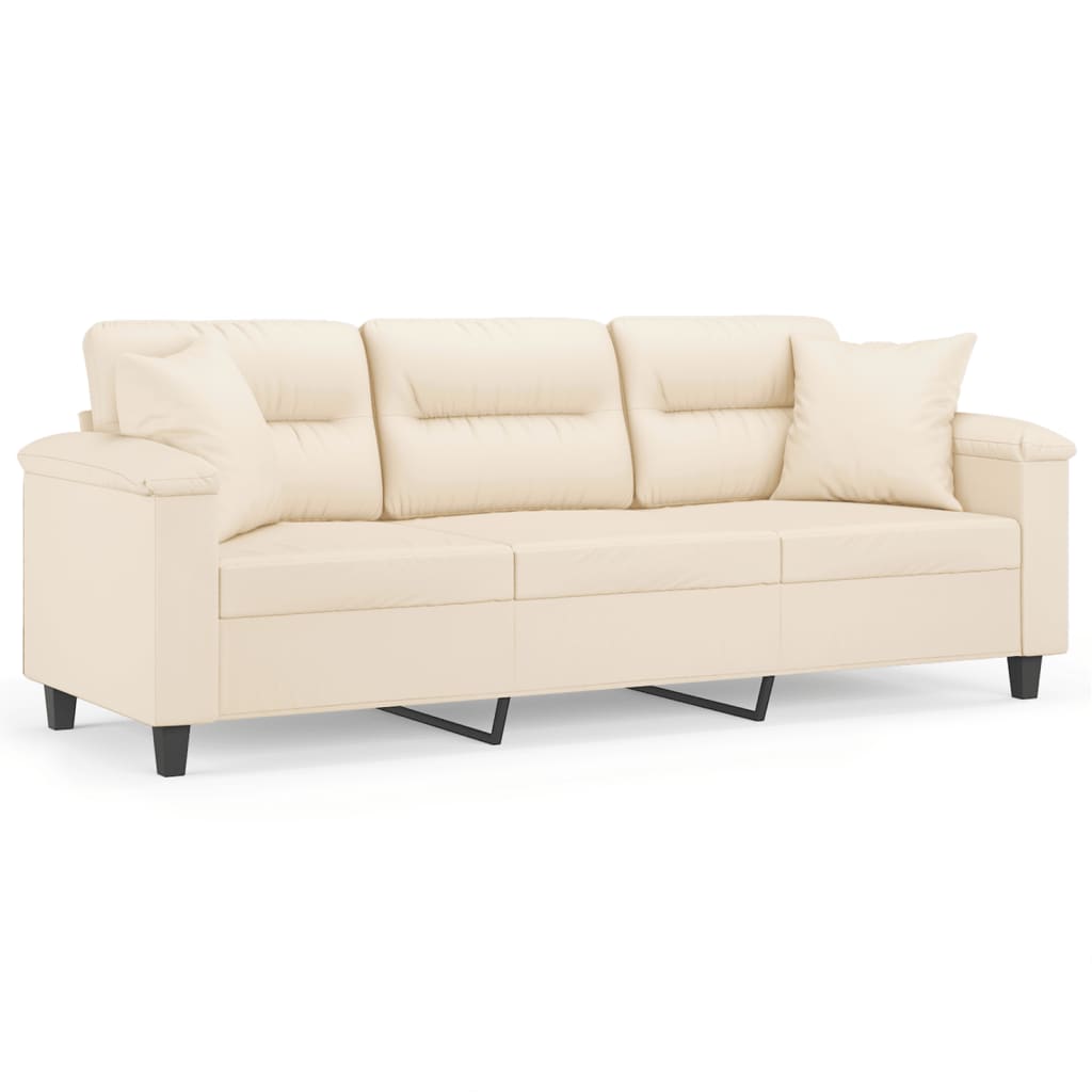 Canapé 3 places avec oreillers beige 180 cm tissu microfibre
