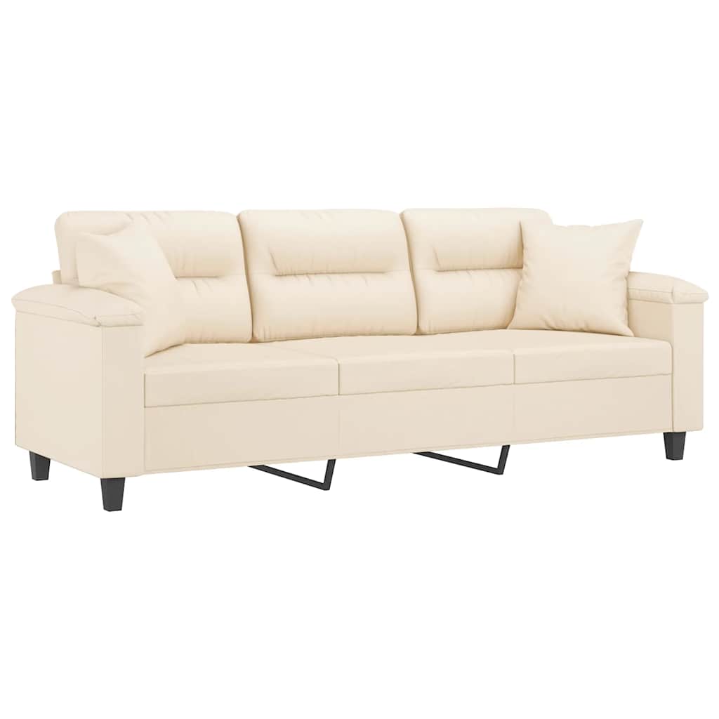 Canapé 3 places avec oreillers beige 180 cm tissu microfibre