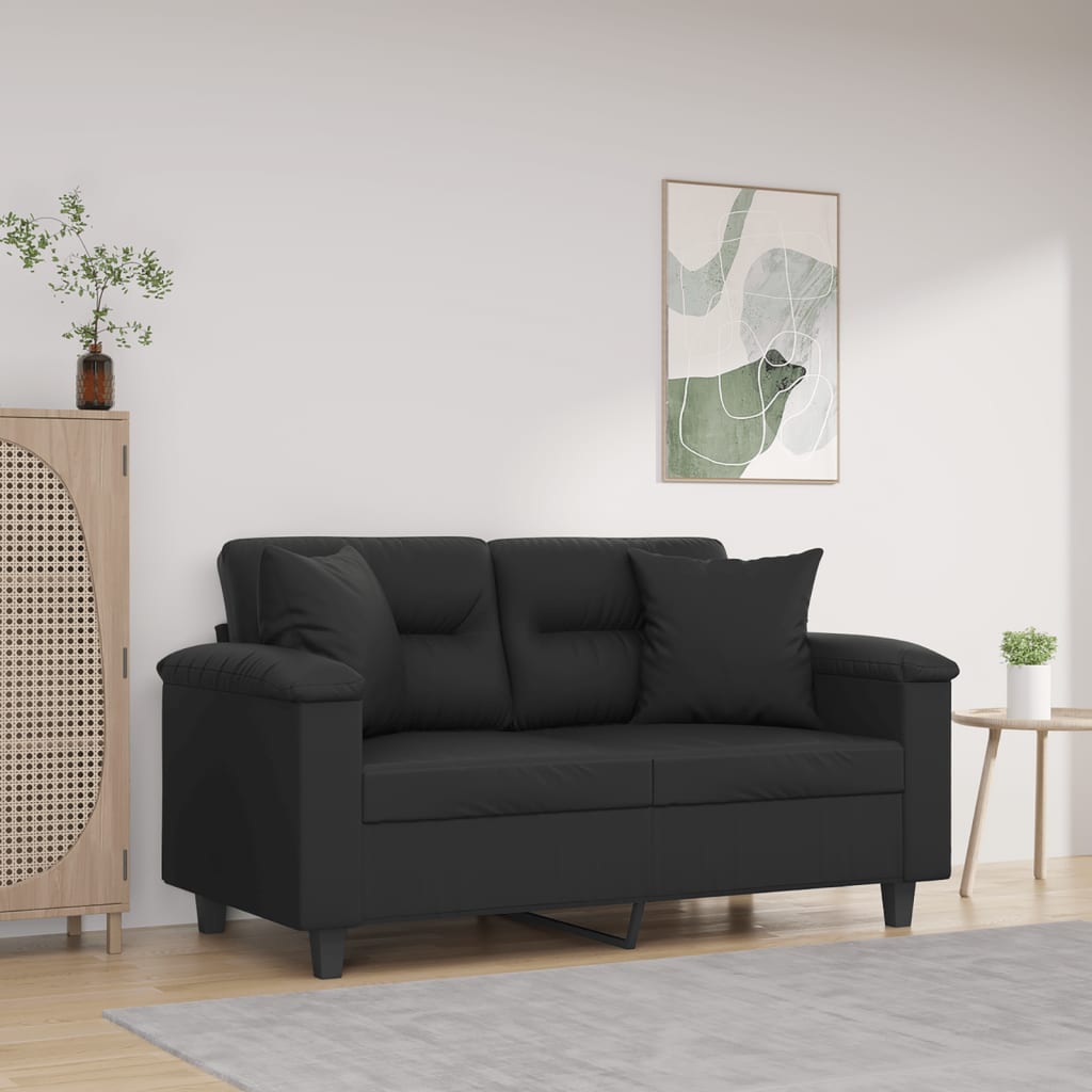 Canapé 2 places avec oreillers décoratifs noir 120cm similicuir - XIOS