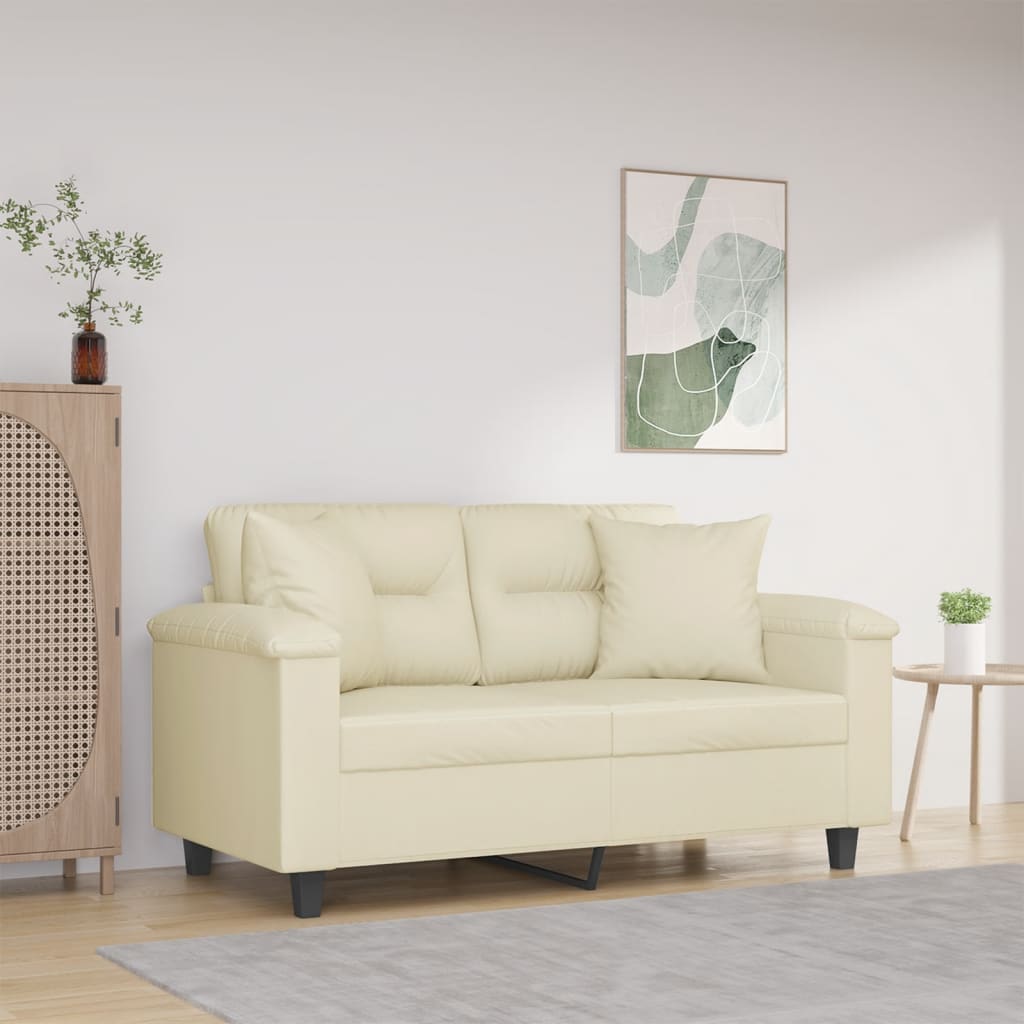 Canapé 2 places avec oreillers crème 120 cm similicuir - XIOS