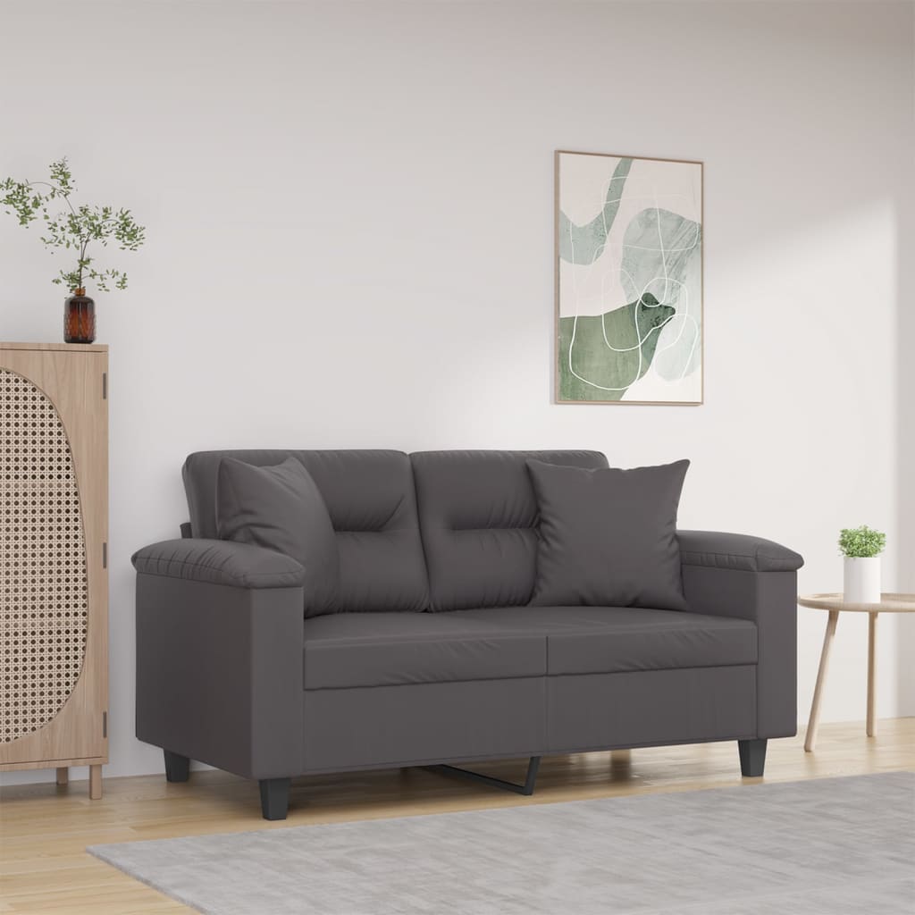 Canapé 2 places avec oreillers gris 120 cm similicuir - XIOS