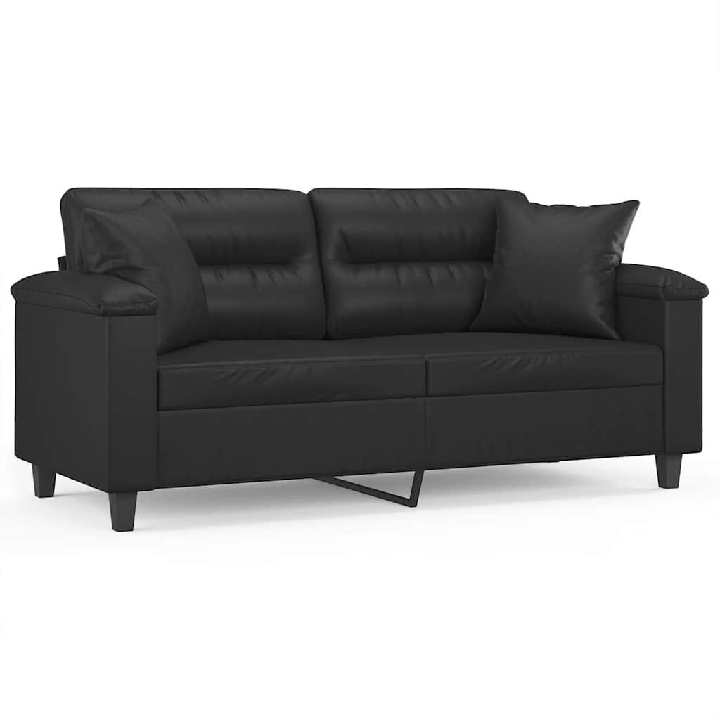 Canapé 2 places avec oreillers décoratifs noir 140cm similicuir - XIOS