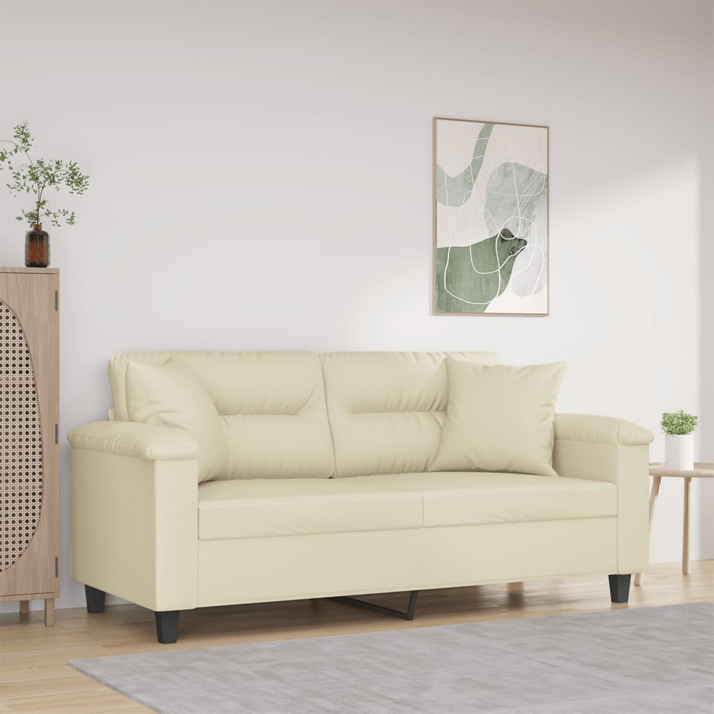 Canapé 2 places avec oreillers crème 140 cm similicuir - XIOS