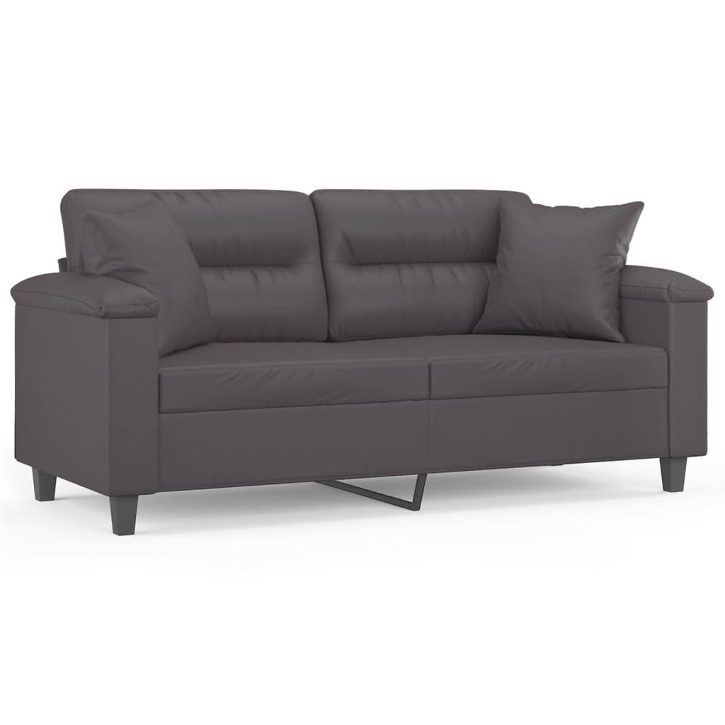 Canapé 2 places avec oreillers décoratifs gris 140cm similicuir - XIOS