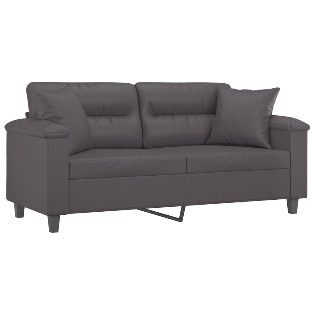 Canapé 2 places avec oreillers décoratifs gris 140cm similicuir - XIOS