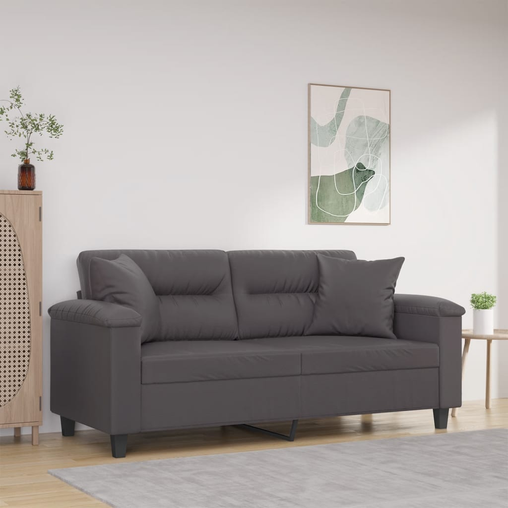 Canapé 2 places avec oreillers décoratifs gris 140cm similicuir - XIOS