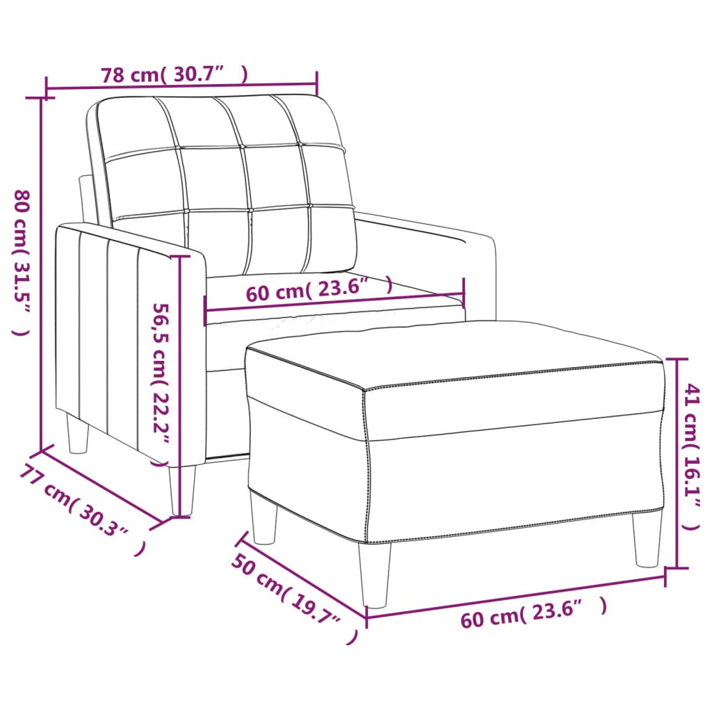 Fauteuil avec repose-pied Gris foncé 60 cm Tissu - XIOS