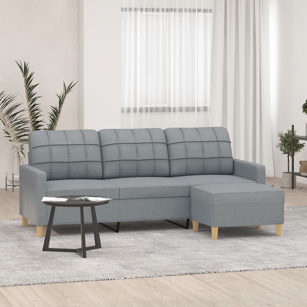 Canapé à 3 places avec repose-pieds Gris clair 180 cm Tissu - XIOS