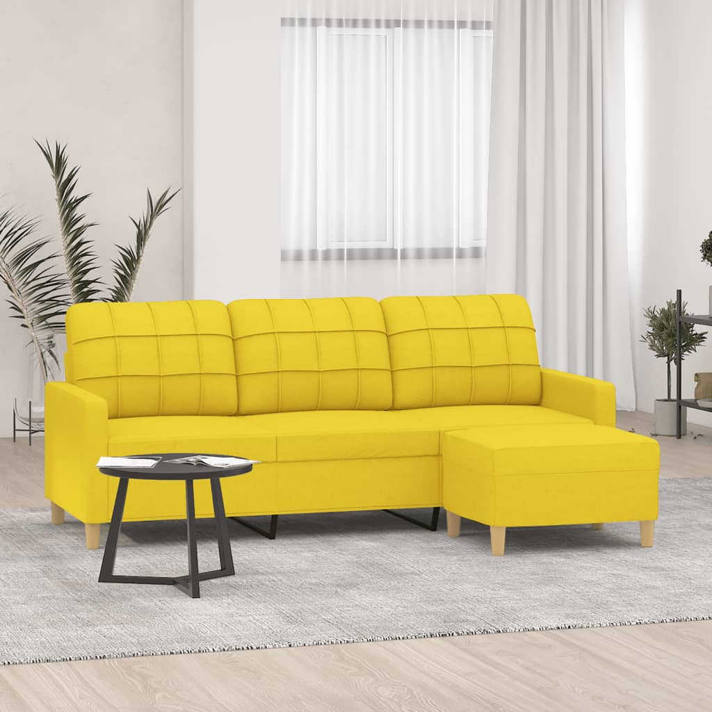 Canapé à 3 places avec repose-pieds Jaune clair 180 cm Tissu - XIOS
