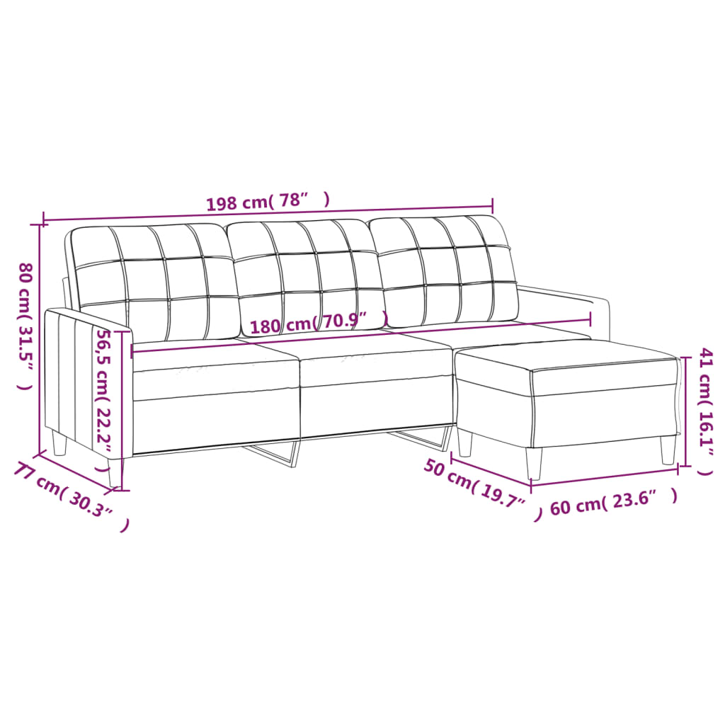 Canapé à 3 places avec repose-pieds Rouge bordeaux 180 cm Tissu - XIOS