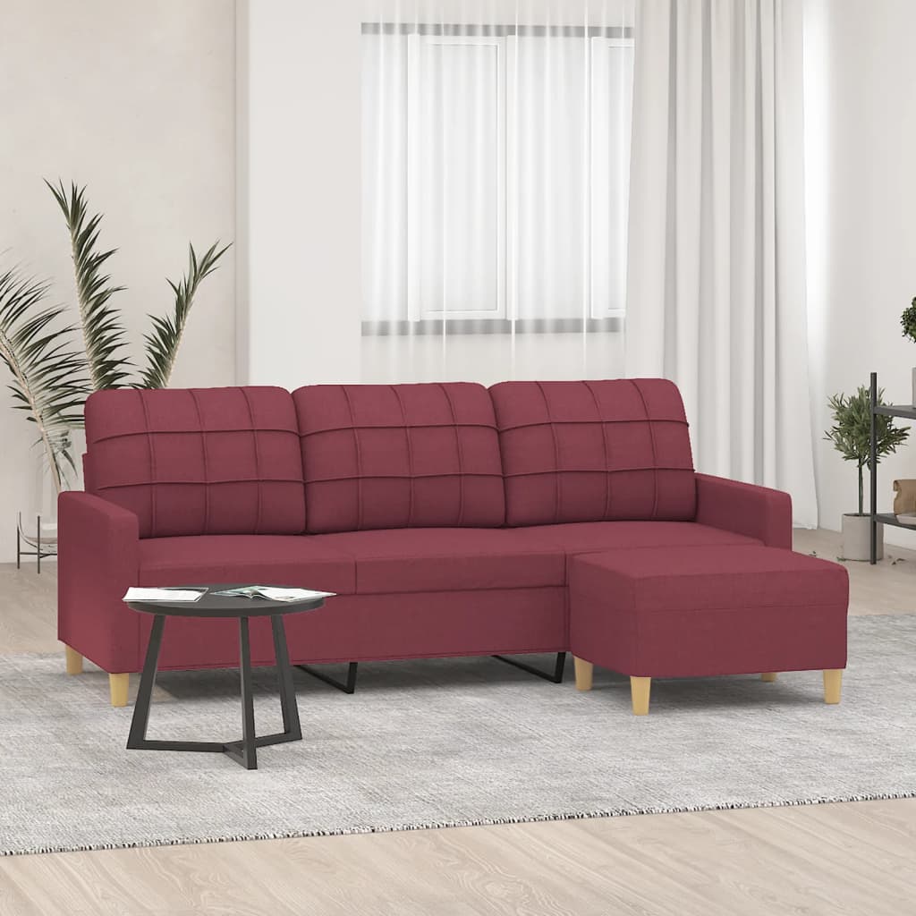 Canapé à 3 places avec repose-pieds Rouge bordeaux 180 cm Tissu