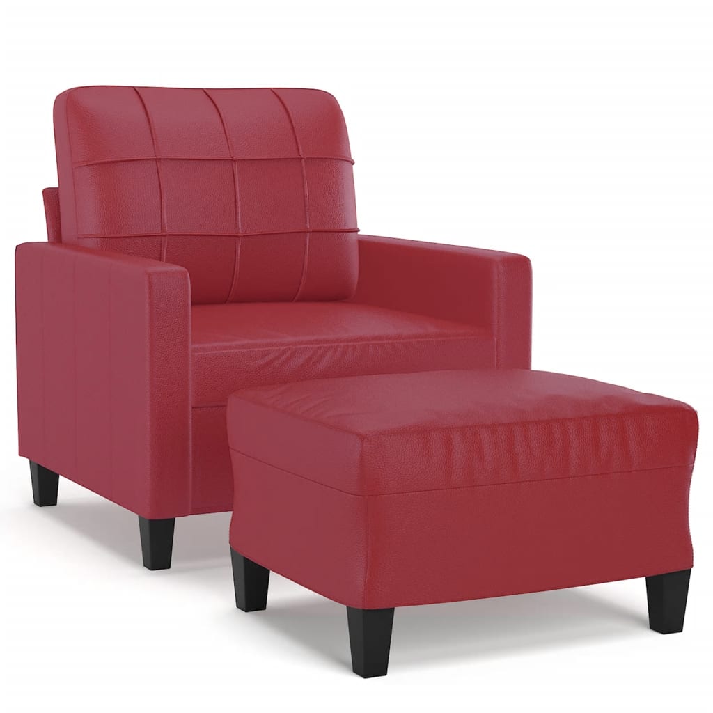 Fauteuil avec repose-pied Rouge bordeaux 60 cm Similicuir - XIOS
