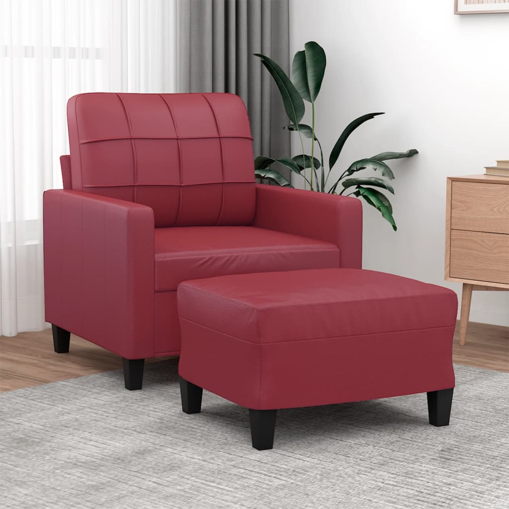 Fauteuil avec repose-pied Rouge bordeaux 60 cm Similicuir - XIOS