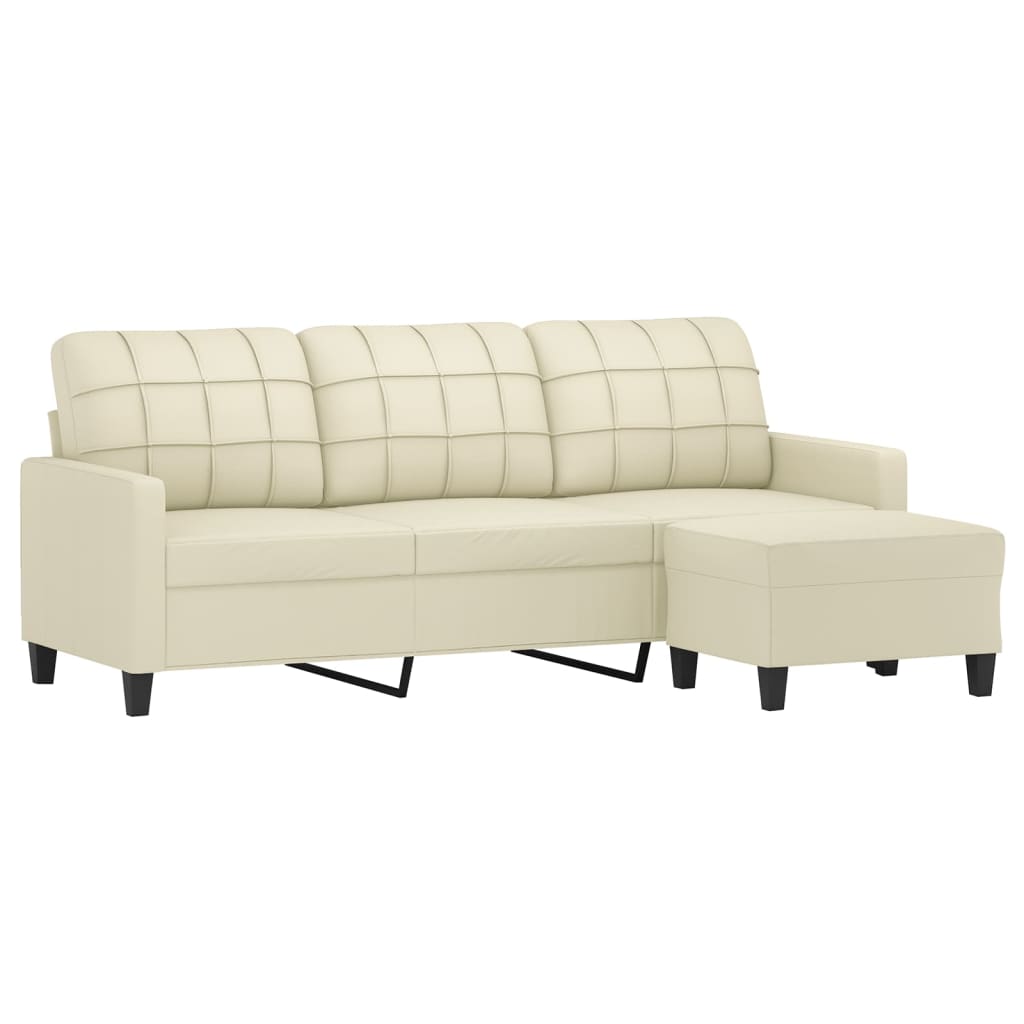 Canapé à 3 places avec repose-pieds Crème 180 cm Similicuir