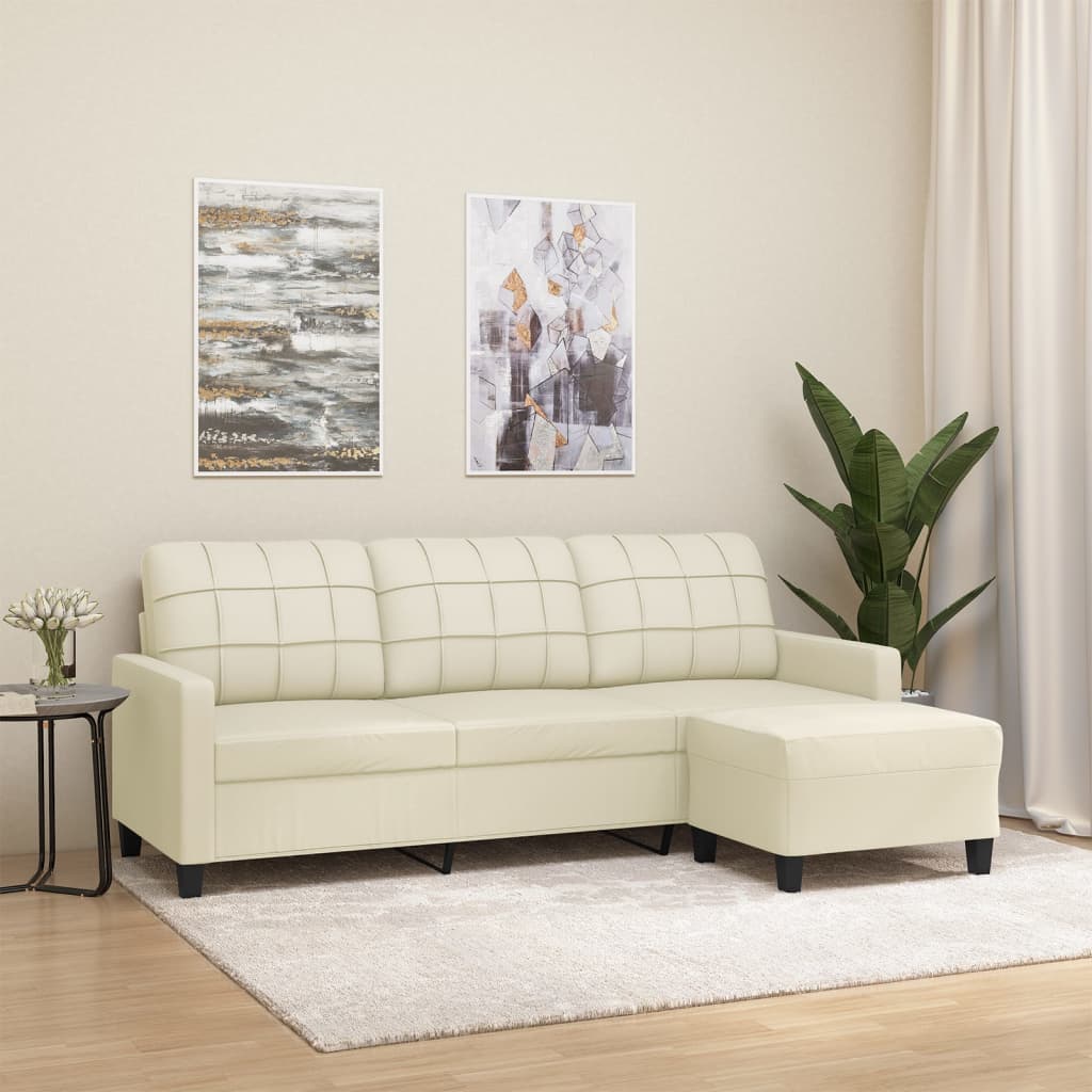 Canapé à 3 places avec repose-pieds Crème 180 cm Similicuir