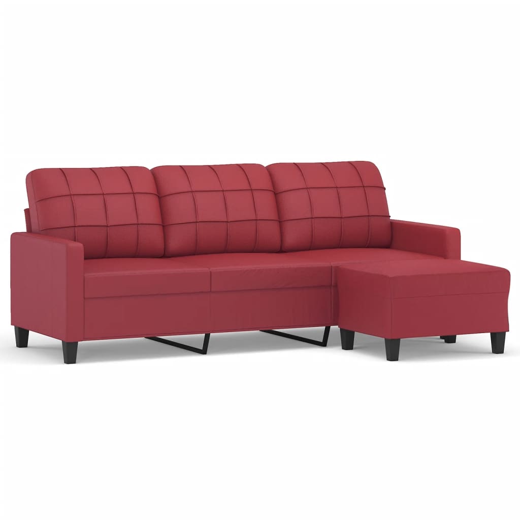 Canapé à 3 places repose-pieds Rouge bordeaux 180 cm Similicuir