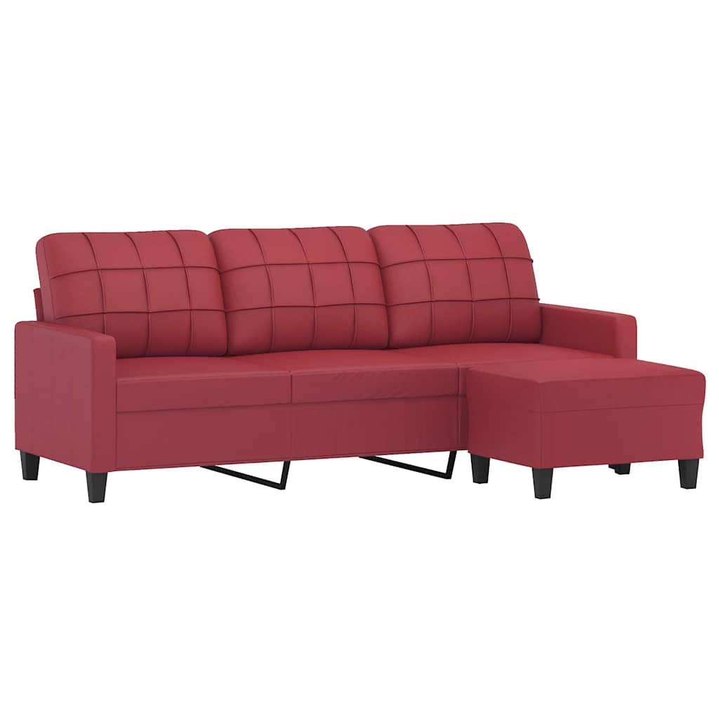 Canapé à 3 places repose-pieds Rouge bordeaux 180 cm Similicuir