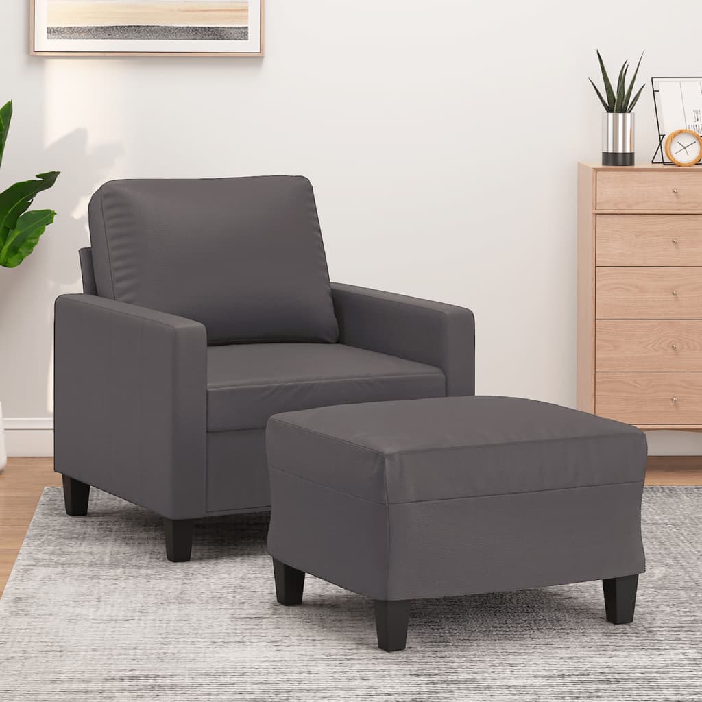 Fauteuil avec repose-pied Gris 60 cm Similicuir - XIOS