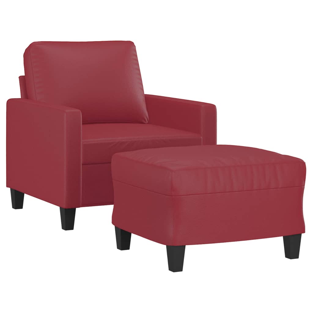 Fauteuil avec repose-pied Rouge bordeaux 60 cm Similicuir - XIOS
