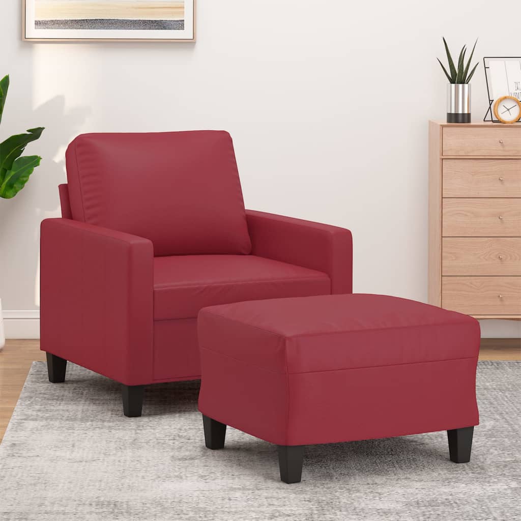 Fauteuil avec repose-pied Rouge bordeaux 60 cm Similicuir - XIOS