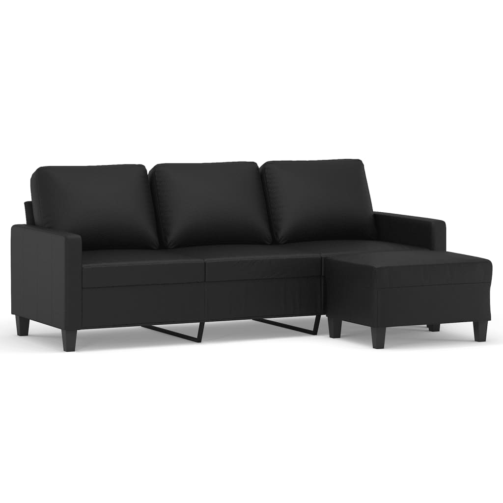 Canapé à 3 places avec repose-pieds Noir 180 cm Similicuir - XIOS