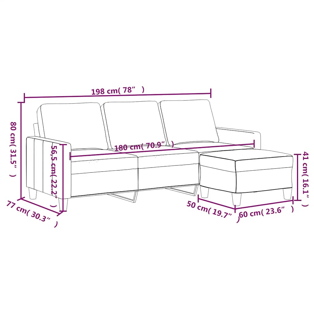 Canapé à 3 places avec repose-pieds Noir 180 cm Similicuir - XIOS