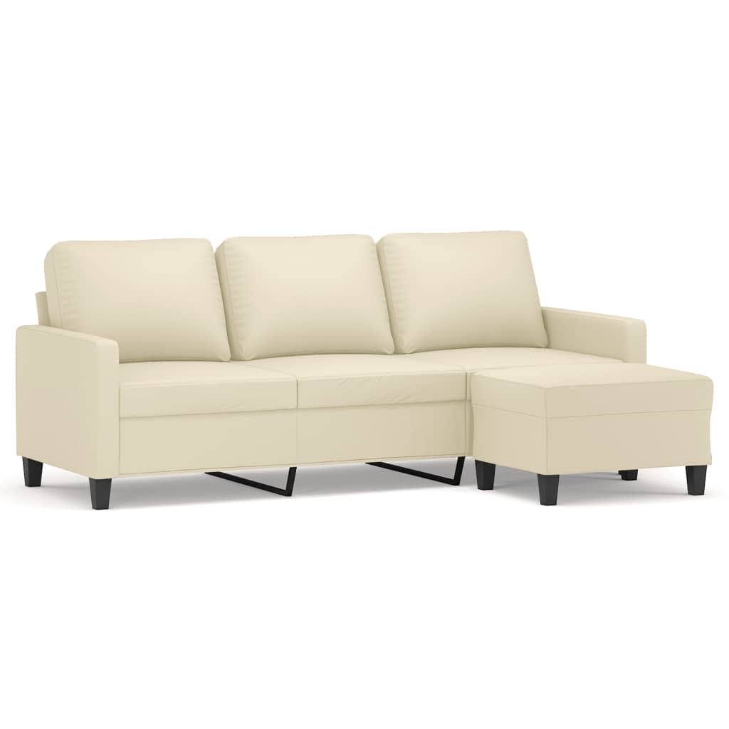 Canapé à 3 places avec repose-pieds Crème 180 cm Similicuir
