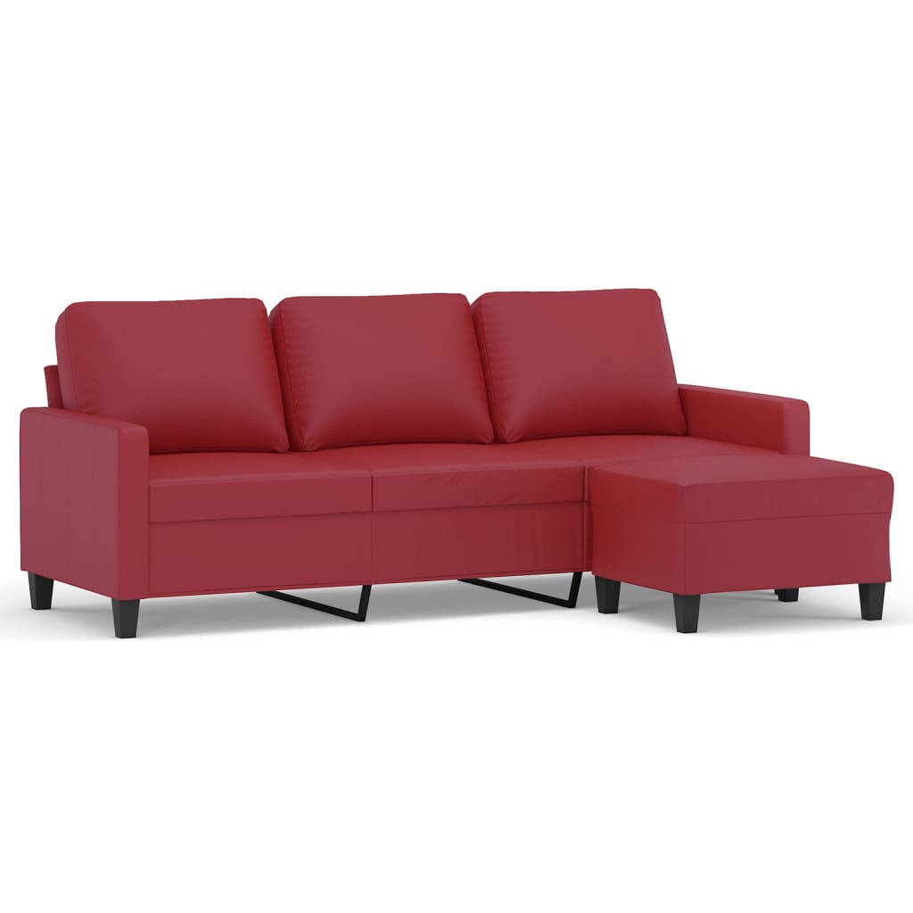 Canapé à 3 places repose-pieds Rouge bordeaux 180 cm Similicuir - XIOS