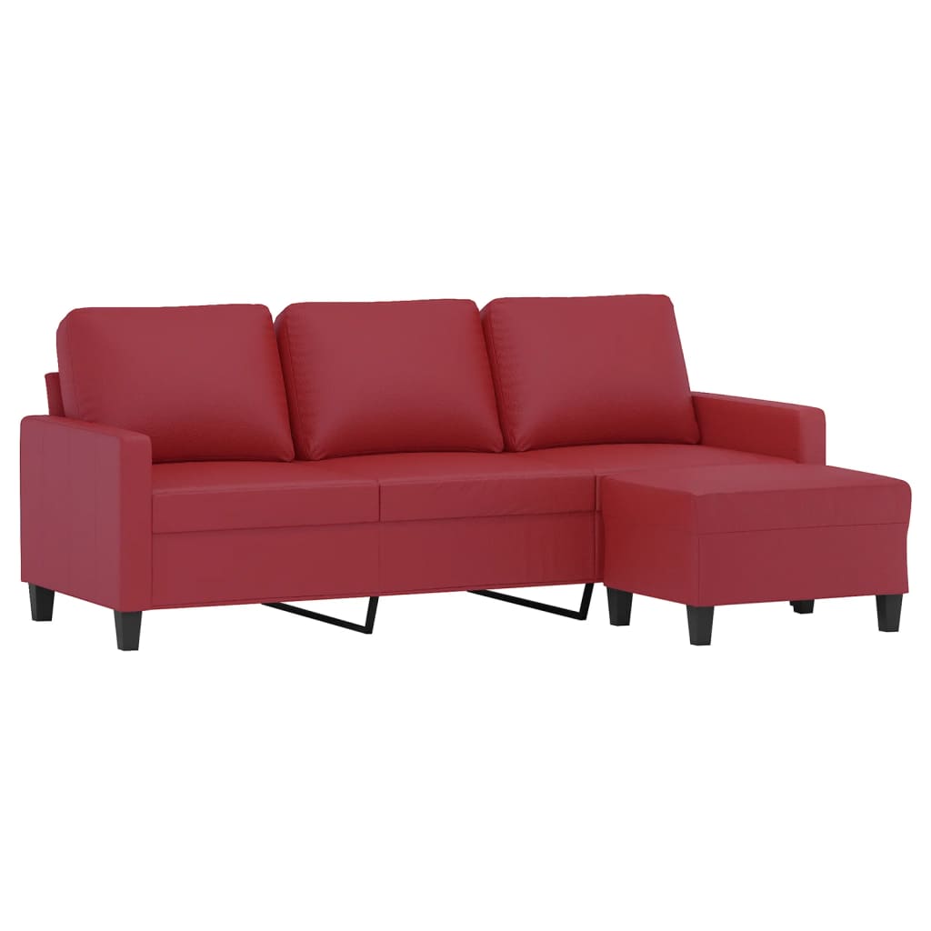 Canapé à 3 places repose-pieds Rouge bordeaux 180 cm Similicuir - XIOS